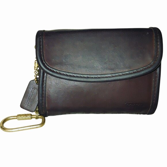 Coach Brown Leather Coin Purse Wallet Gold Keychain Attachment Snap Closure - Picture 8 of 16
